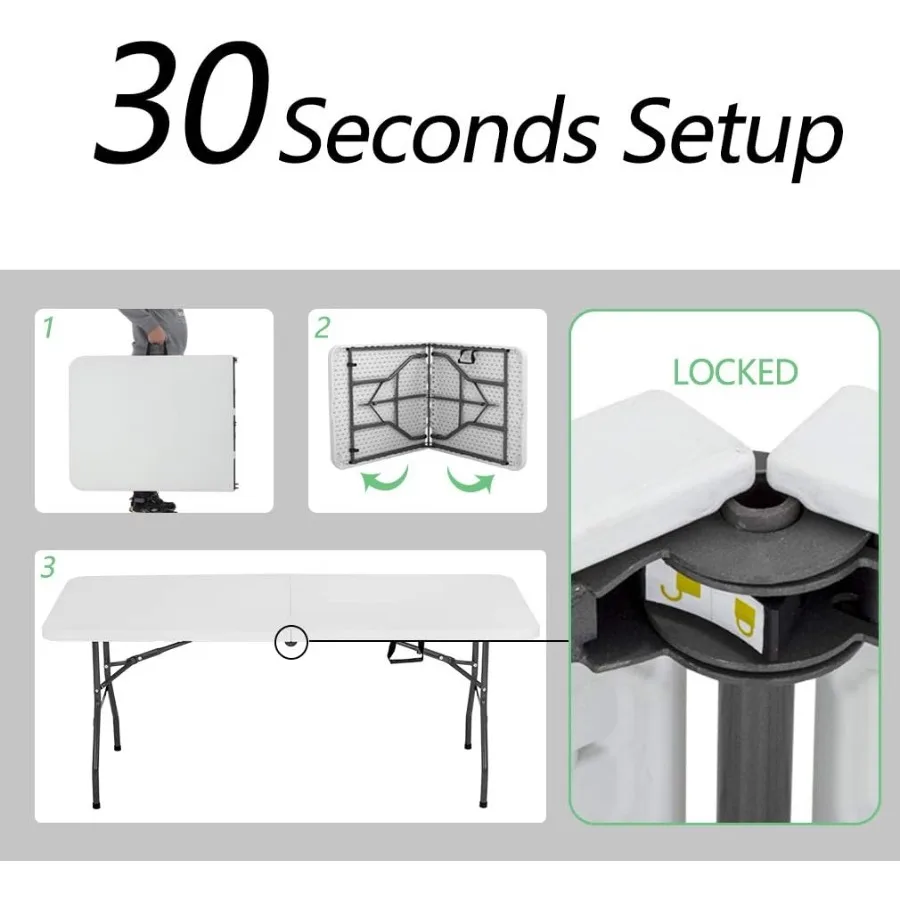 6FT Picnic Table Folding Table Camping Table Plastic Table Fold Up Table Lock for Party EventWhite