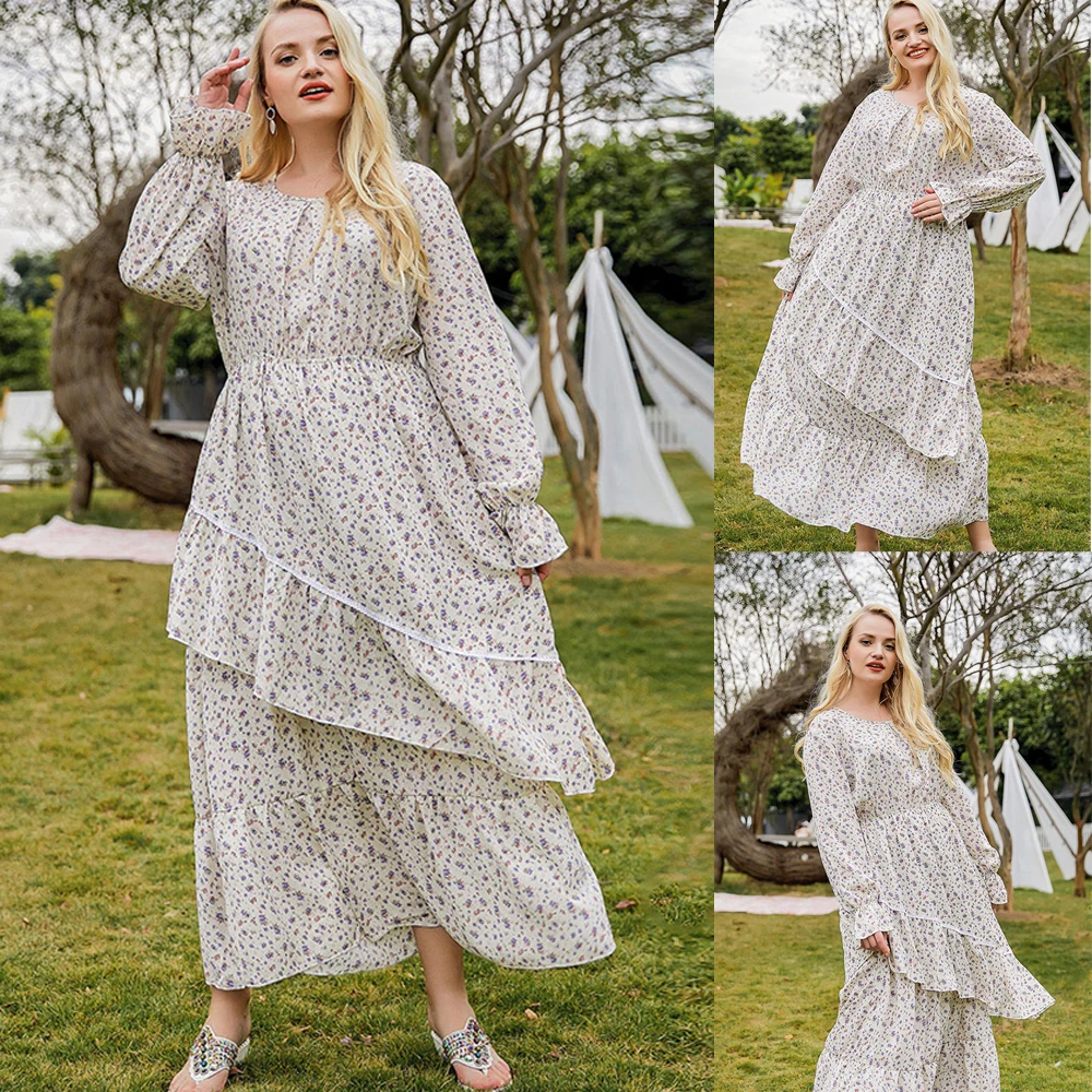 

Женское винтажное платье миди с оборками, элегантное дизайнерское платье с длинным рукавом и цветочным принтом в стиле знаменитостей, весна-осень