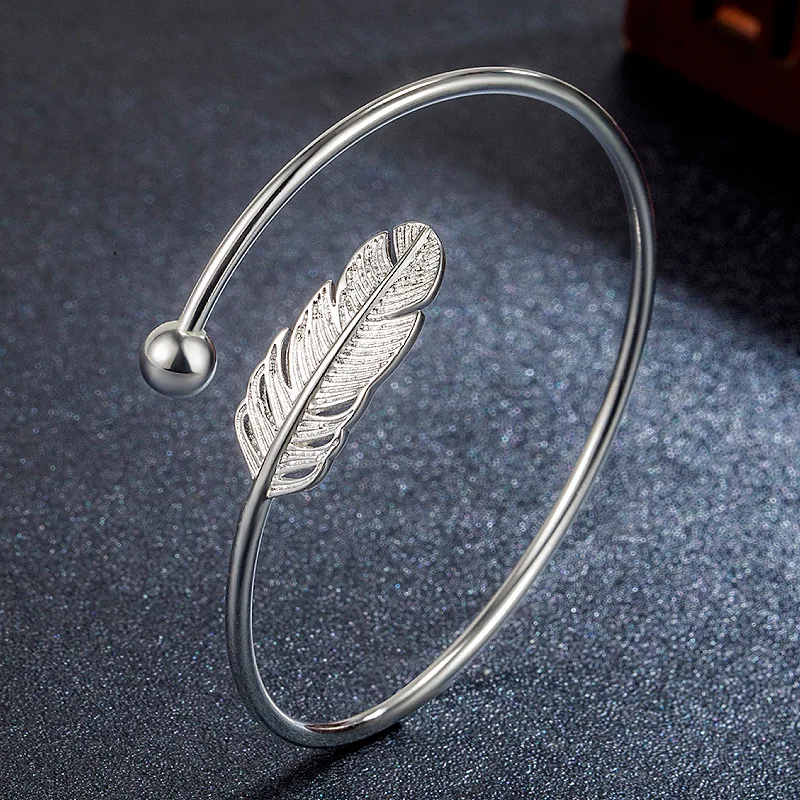 Feather Bangle Bracelet for Women Luxury Jewelry Rose Gold Silver Cuff Bangles 4
