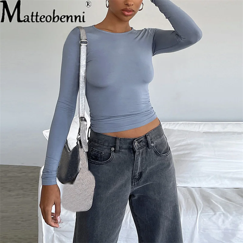 

Sexy Slim Fit Solid Color Bottoming Shirt Women's Tight T-Shirt Autumn Winter O Neck Long Sleeve Skinny Tops Female Casual Tees