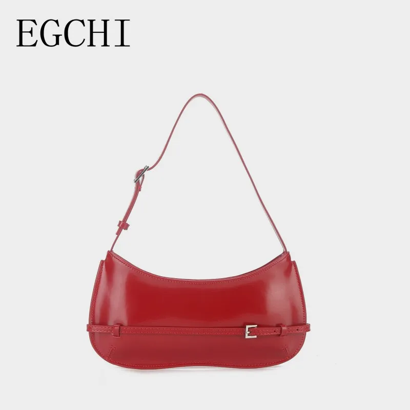 

EGCHI French Niche Design Leather Shoulder Handbag Women's High-End Party Red Wedding Bag Fashion Handheld Underarm Bag Girl