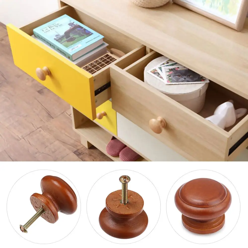 1Pcs Natural Wood Kitchen Cabinet Drawer Knobs Cupboard Wardrobe Dresser Furniture Handle Furniture Hardware with Screw