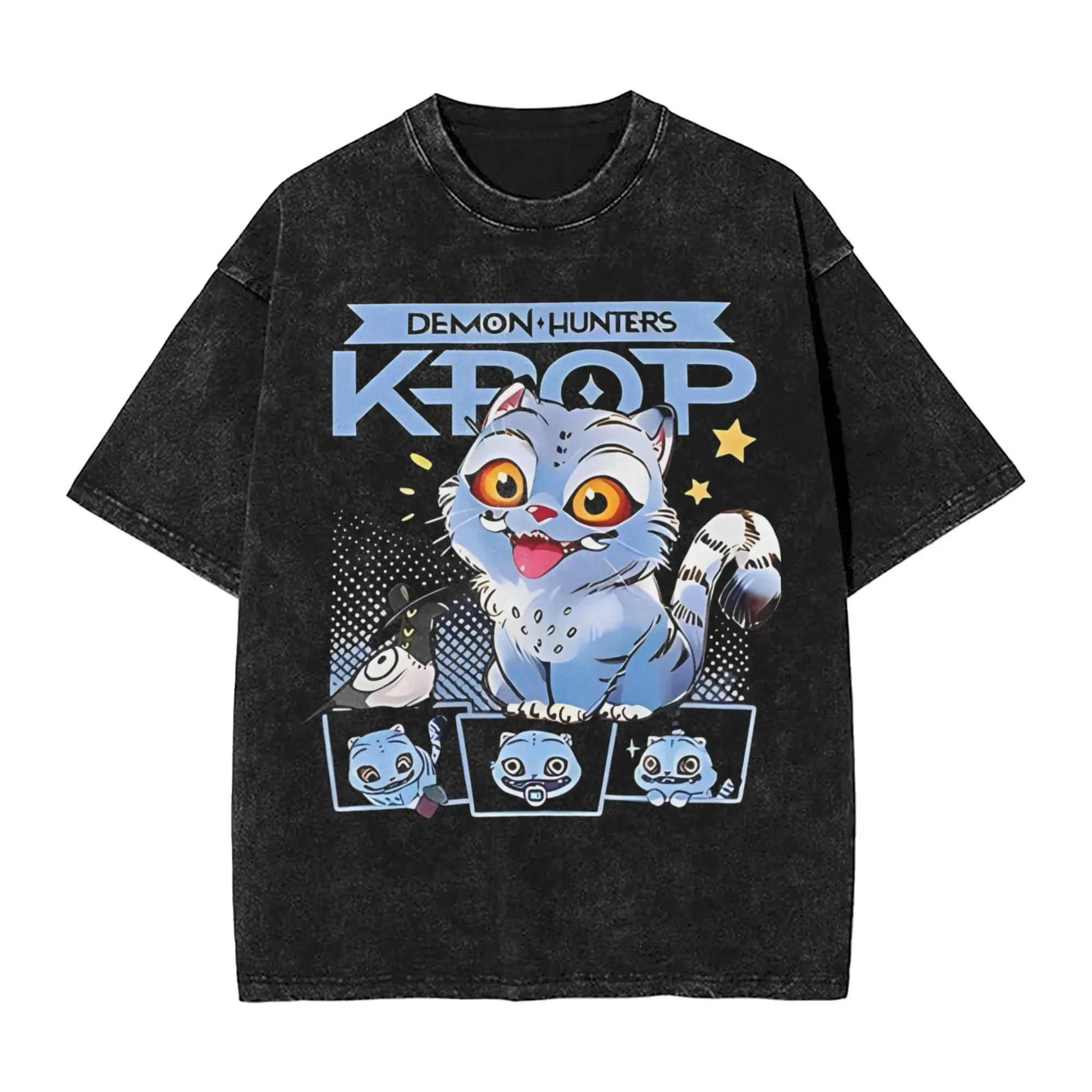 T-shirt Demon Hunters KPOP Unisexe - Motif Huntrix/HuntrX & Tigre, Streetwear, Coton Mélangé (Pour Fans STAYS)