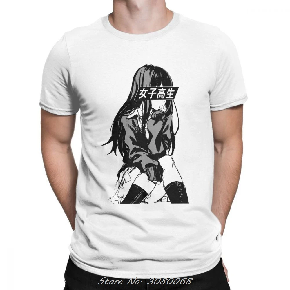 Schulmädchen Traurige Anime Tees Japanische Ästhetische Anime Manga Kawaii T Shirts Männer Druck Tops T-shirts Baumwolle Streetwear – Detail 3