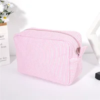 Seersucker Cosmetic Bag For Women Storage Makeup Bags Embroidery Toiletry Bag Bridesmaid Gift 2