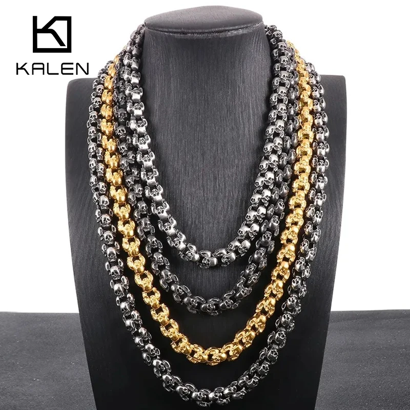 

kalen Vintage Skull Charm Necklace Men Punk Skull Pendant Long Chain Unisex Luck Stainless Steel Gothic Necklace Jewelry