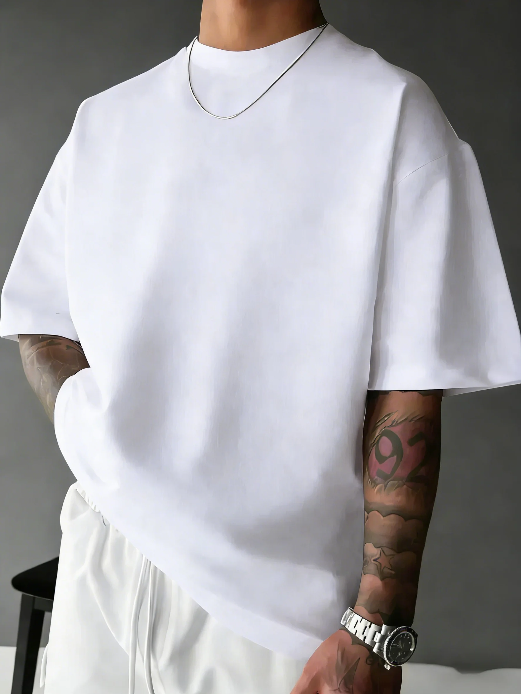 Sommer-Strand-T-Shirt aus Baumwolle mit kurzen Ärmeln für Herren, lässig, locker, kurz geschnitten, atmungsaktiv, bequem, Basic-T-Shirts, Sport, Streetwear, weich – Detail 10
