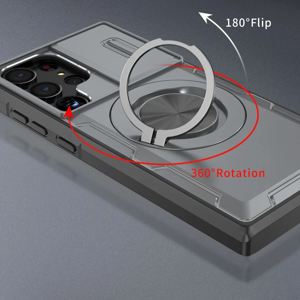 Armor Magnetic Bracket Case with Slide Camera Protection - Shockproof Cover