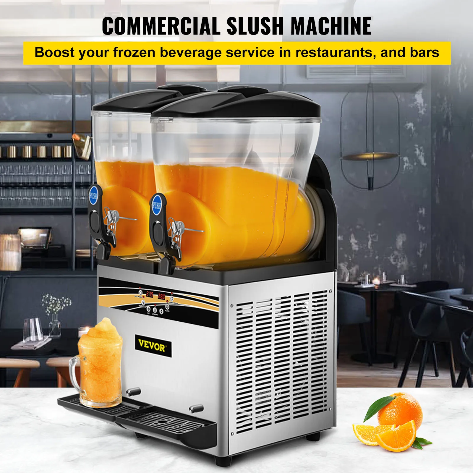 Beverage Dispenser Slushy Machine VEVOR 2x15L Commercial Slushy Machine Double Drink Dispenser for Home Bar Restaurant