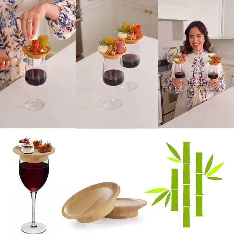 4pcs Wine Glass Charcuterie Toppers Round Decorative Wine Glass Topper Coaster Plates For Picnics Camping Home kitchen supplies