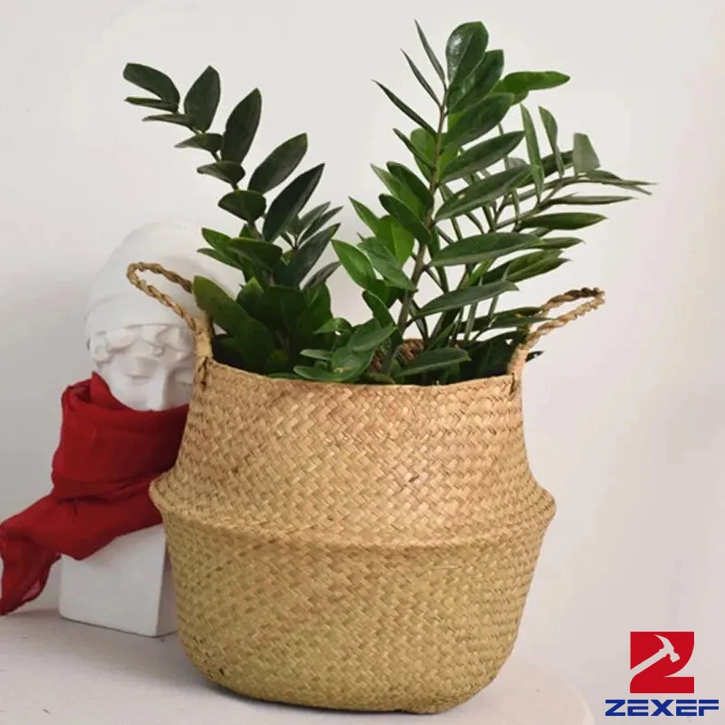 Storage basket flower pot plant pot Wicker Basket Toy Organizer Folding Rattan Seagrass Storage Basket Laundry Woven Plant Flower Pot Home Garden