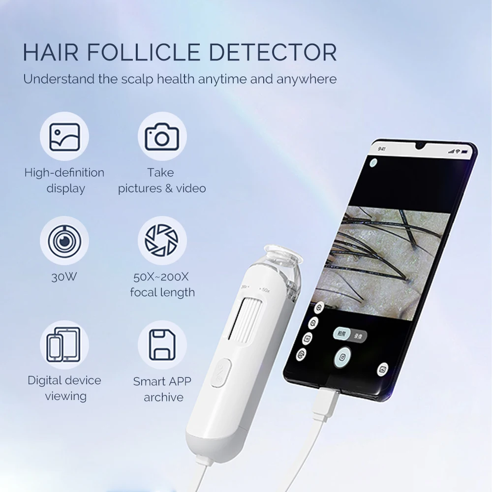 Portable Hair Follicle Scalp Detector 50X/200X Magnifying Pore Magnifier Mini Skin And Hair Eetector Skin Analyzer Skin Tester