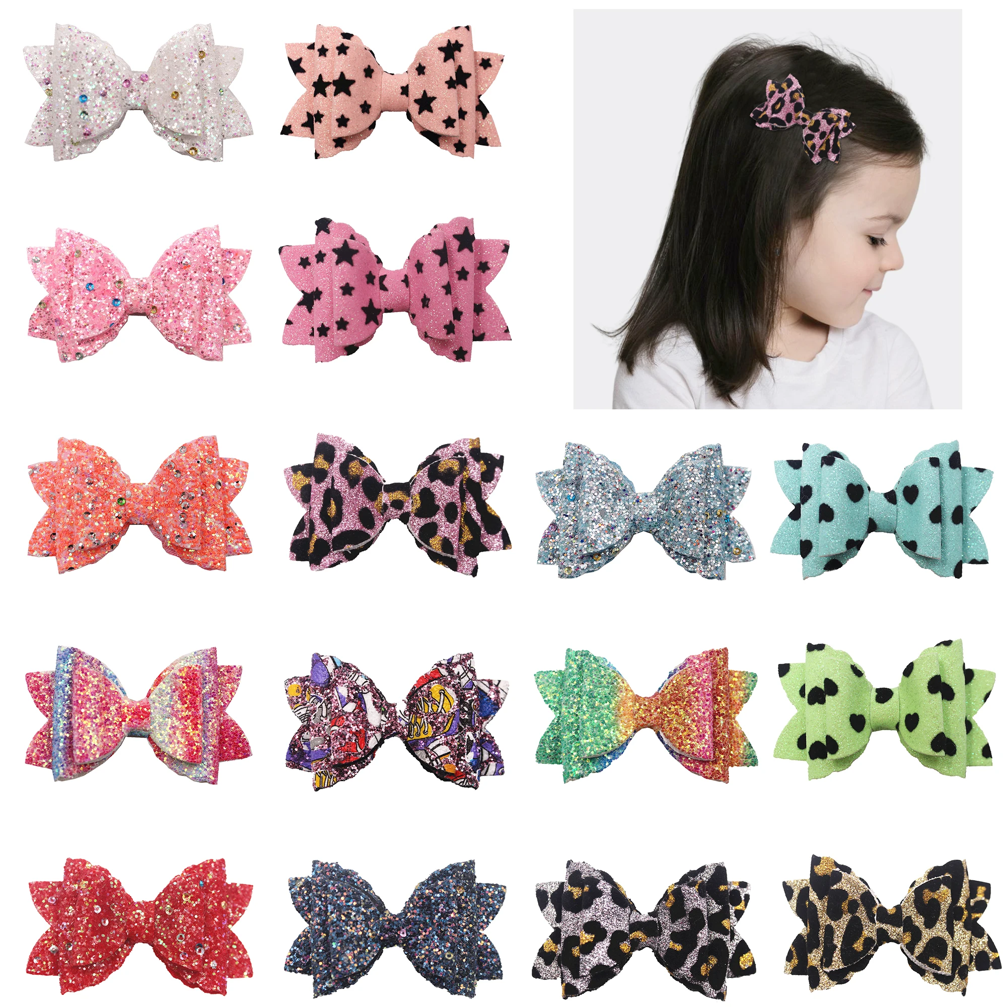 10 PCS Girl Glitter Hair Bows 3.5