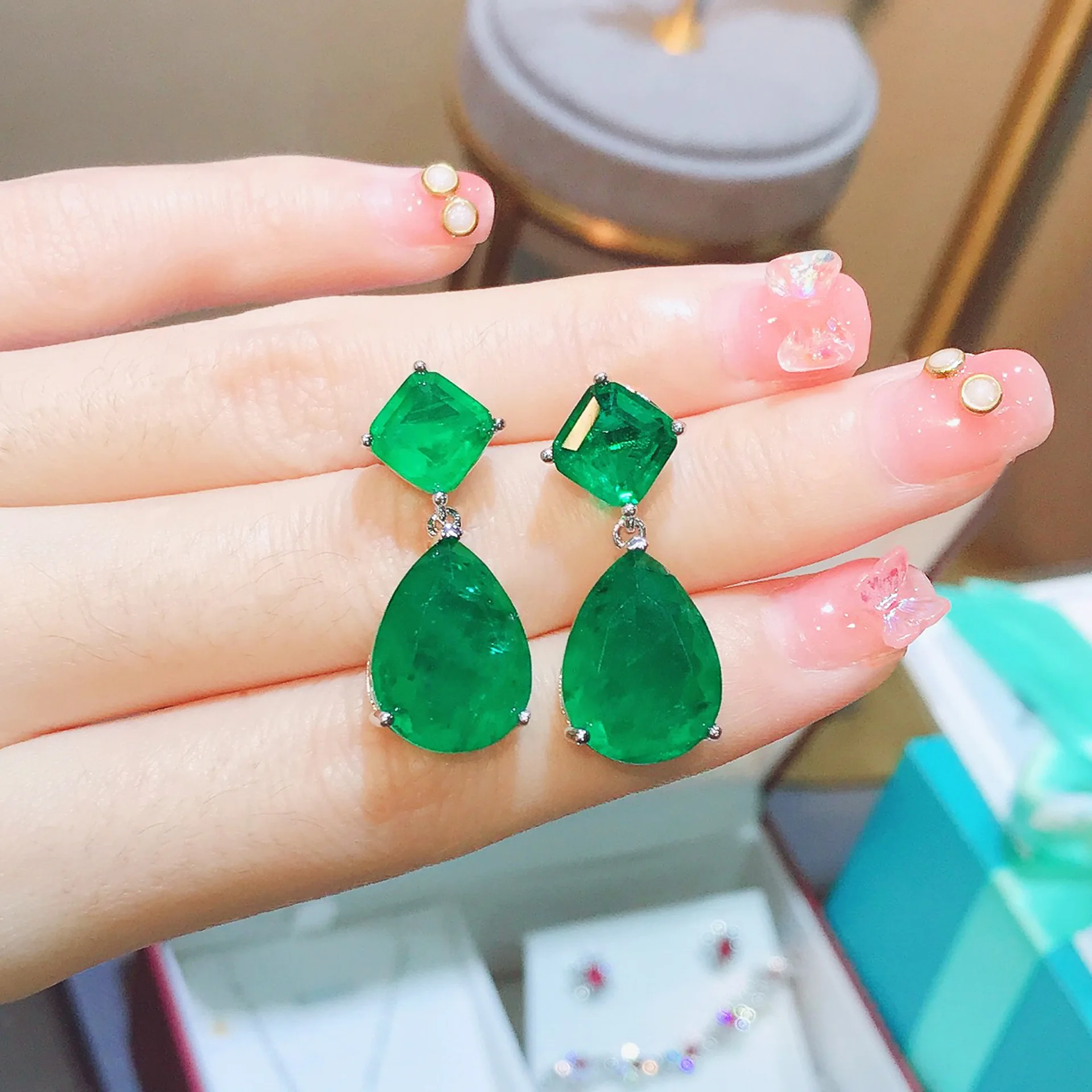 Emerald Earrings for Girls 925 Silver Luxury Designer Jewelry Wedding Party Accessories Gift