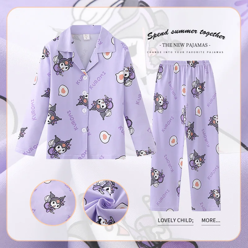 thumbnail image 1 of Anime Kawaii Sanrioed Cinnamoroll Hello Kitty Kuromi Y2K conjunto de pijamas de manga larga para niños ropa de dormir de primavera con dibujos animados para niños y niñas, 1 of 5