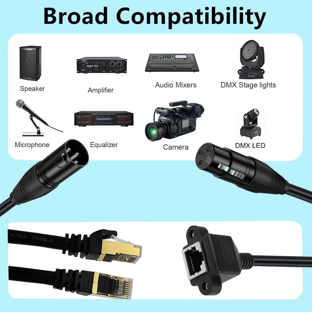 XLR 3핀 - RJ45 네트워크 케이블 어댑터 디지털 오디오 및 비디오 케이블 2코어 암형 신호선 DMX512 XLR - RJ45 커넥터 0.3M