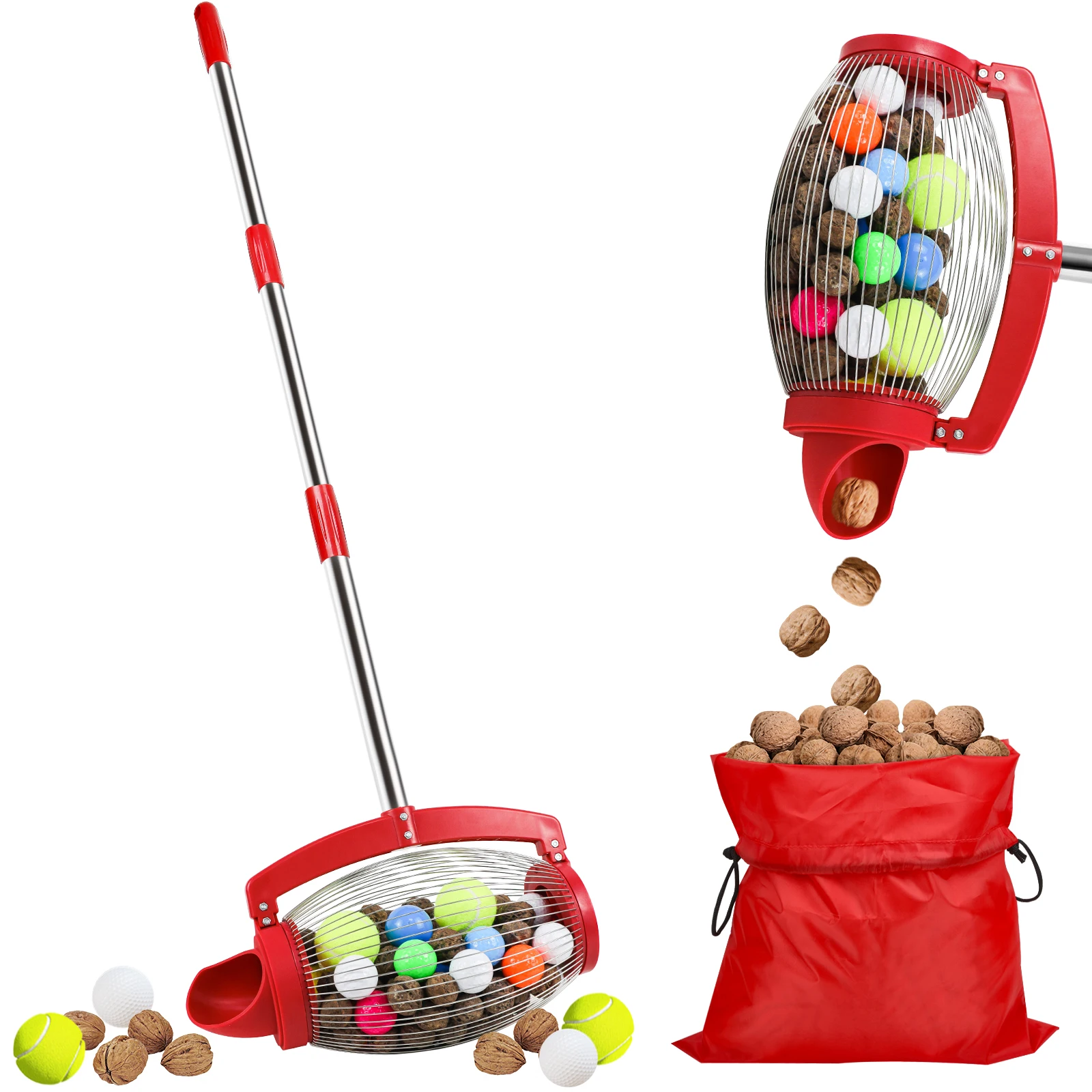 

Nut Gatherer, Pecan Picker Upper, Golf Ball Picker Upper - Side Opening Dump | Objects Size 3/4'' to 3''