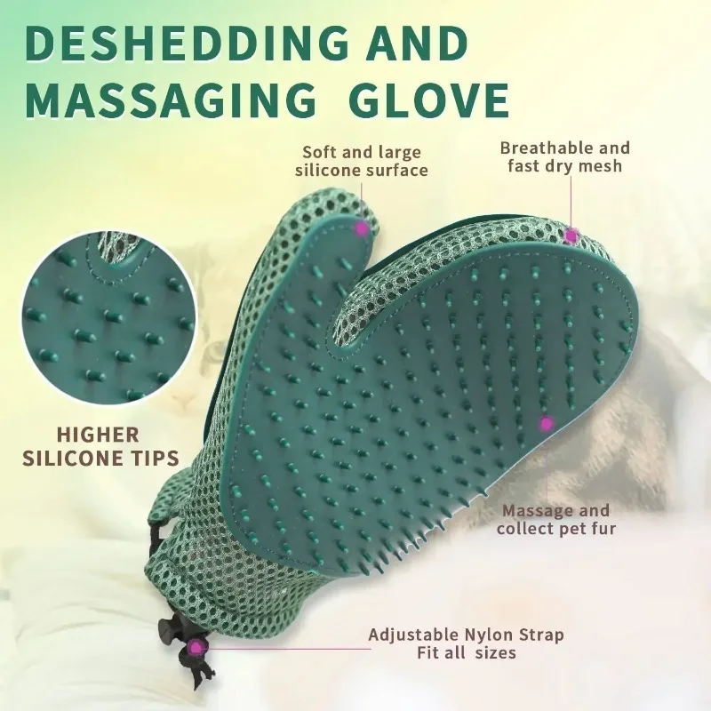 Effizienter Katzen- und Hundehaarpflegehandschuh mit sanfter Massagefunktion, doppelseitige Bürste, stressfrei, leicht von Hand zu waschen, ausziehbarer Handschuh_voghion.com