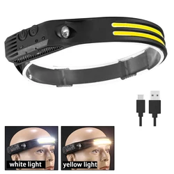 Rechargeable LED Sensor Headlamp - Powerful Camping and Outdoor Flashlight with Multiple Styles (W689-2 White Yellow)
