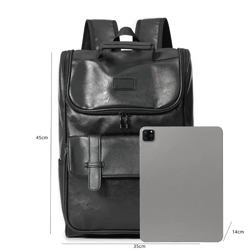 Fashion Men's Backpack Casual Solid Leather Backpack Men High Capacity Travel Backpack Schoolbags Brand Design Back Packs Bags 4