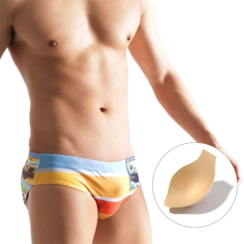 

Sexy Beach Briefs Swimming Men's Swimwear with/Without Sponge Pad Printed Bikini Shorts Swimming Mens Swim Trunks