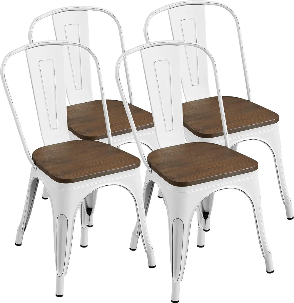 Yaheetech Set of 4 Metal Dining Chairs with Wood Seat Metal Side Chairs Kitchen Chairs with Back Bistro Café