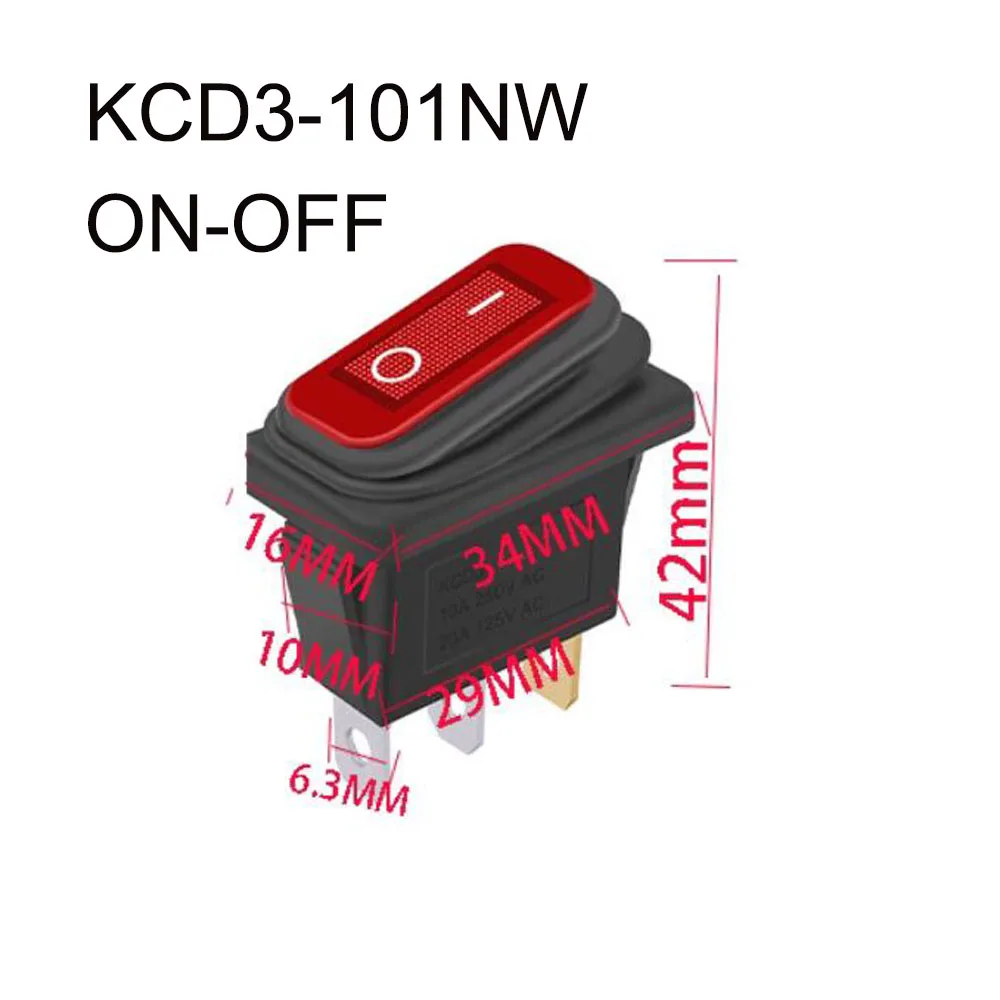 

100PCS Power Push button switch KCD3-101W LED Light 3 PIN ON-OFF Rocker Switch 15A/250VAC, 20A/125VAC
