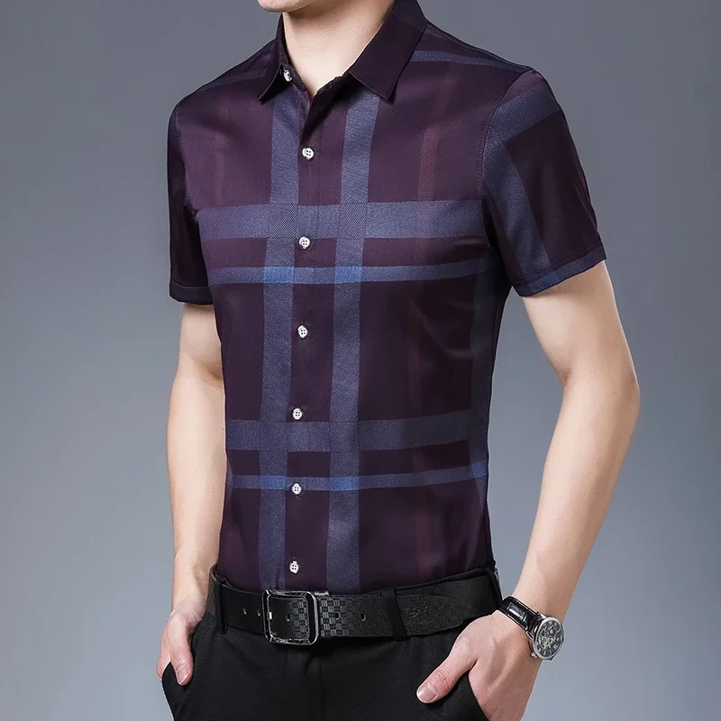 New Men's Business Casual Short Sleeved Printed Shirt with Wrinkle Resistance No Ironing Comfortable All Season Versatile Top 4