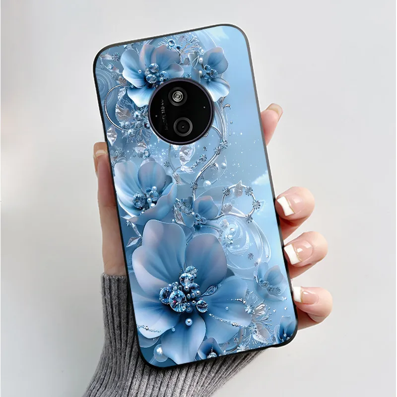 Floral Cartoon Design Soft Silicone Black Phone Case