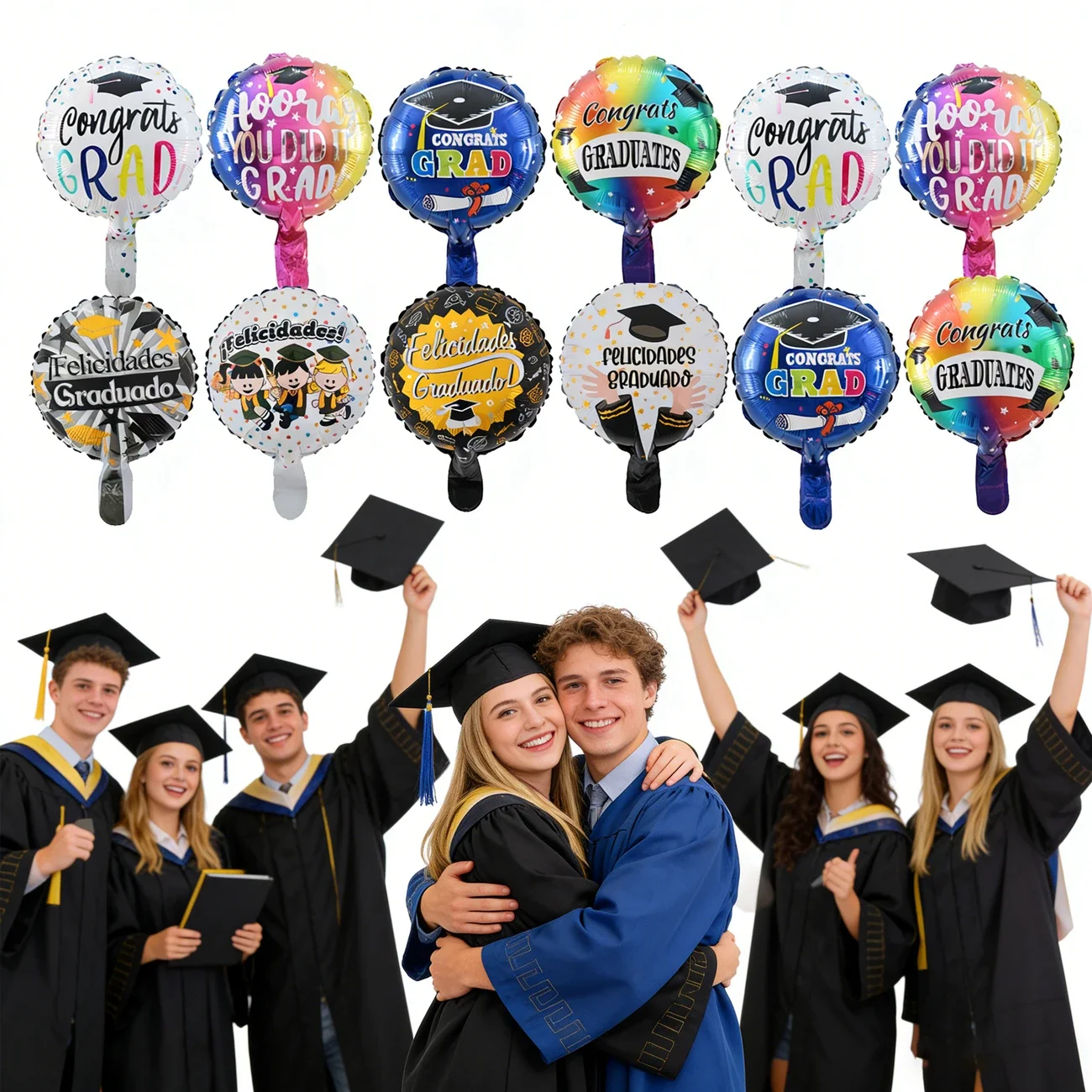 Random Graduation 10pcs 10 inch random graduation round ball Grad aluminum film balloons ...