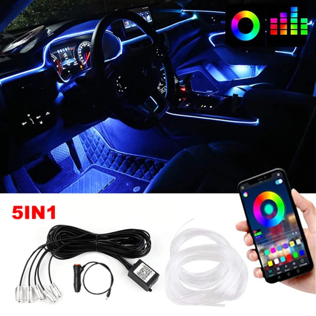5IN1 6M RGB Car Atmosphere interior Light with APP Music control RGR Car  Interior Light LED Fiber Optic Strip Auto Ambient Lamps - AliExpress