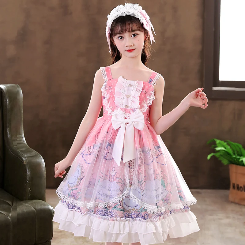 

Girls Palace Princess Daily Tea Party Sweet Lolita Dress Vintage Lace Bowknot High Waist Dress Maid Dress Up Lace Headband Panty