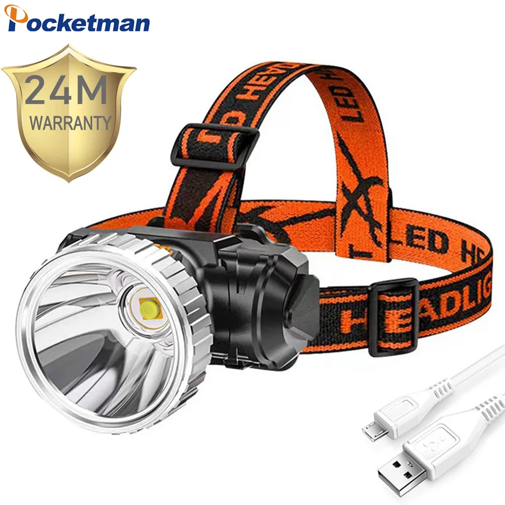 

Pocketman LED Headlamp USB Rechargeable Headlight Outdoor Waterproof Head Lamp Long Range Head Light with Built-in Battery