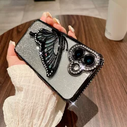 Luxury 3D Butterfly Bling Diamond Glitter Phone Case with Plating Finish - iPhone 14 (Black)