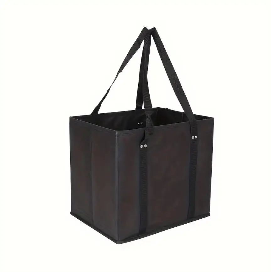Foldable Reusable Grocery and Utility Tote with Handles and Sturdy Base
