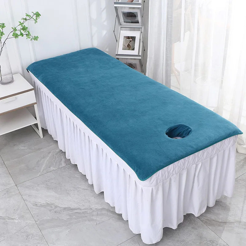 Solid Velvet Beauty Salon SPA Bed Sheets Massage Warm Bed Table Cover Sabanas Para Cama Soft Salon Sheets With Hole 2