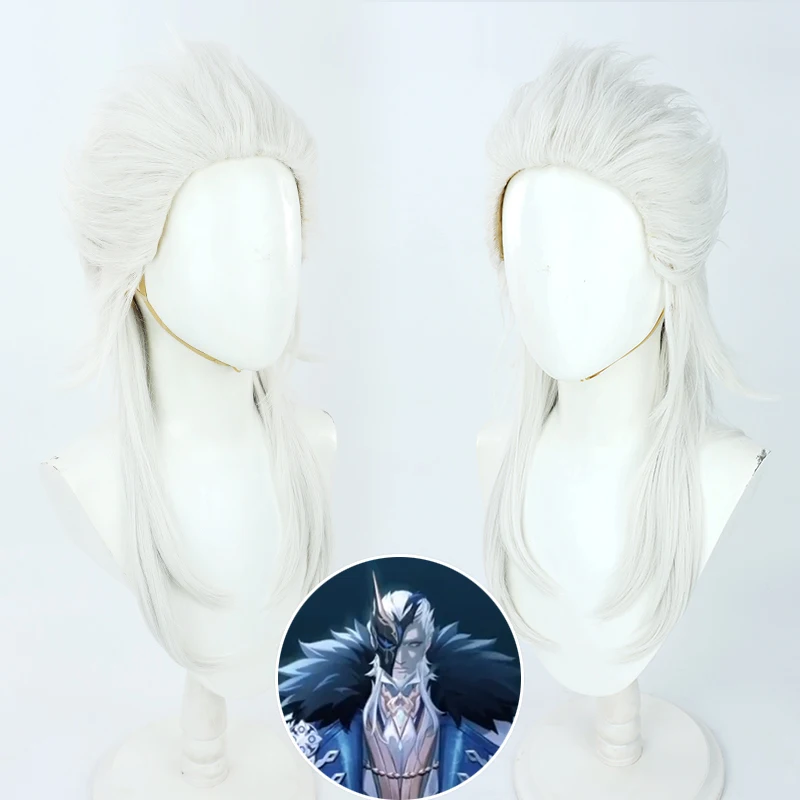 

Anime Game Genshin Impact Fatui Jester Cosplay Pierro Wig 50cm Long Synthetic Hair Halloween Party Wigs + Wig Cap Hair Long