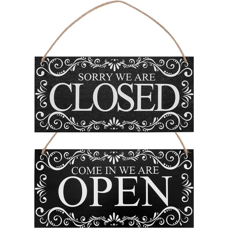 Natural Wood Open and Closed Store Business Sign "Come in We're Open & Sorry We're Closed" Plaque