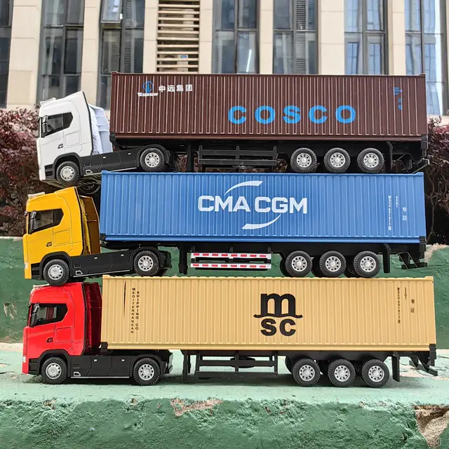1/50 Simulation Large Truck Toy Car Model Alloy Diecast Transport Container Vehicle Car For Boy Gifts with Sound Light Pull Back 1