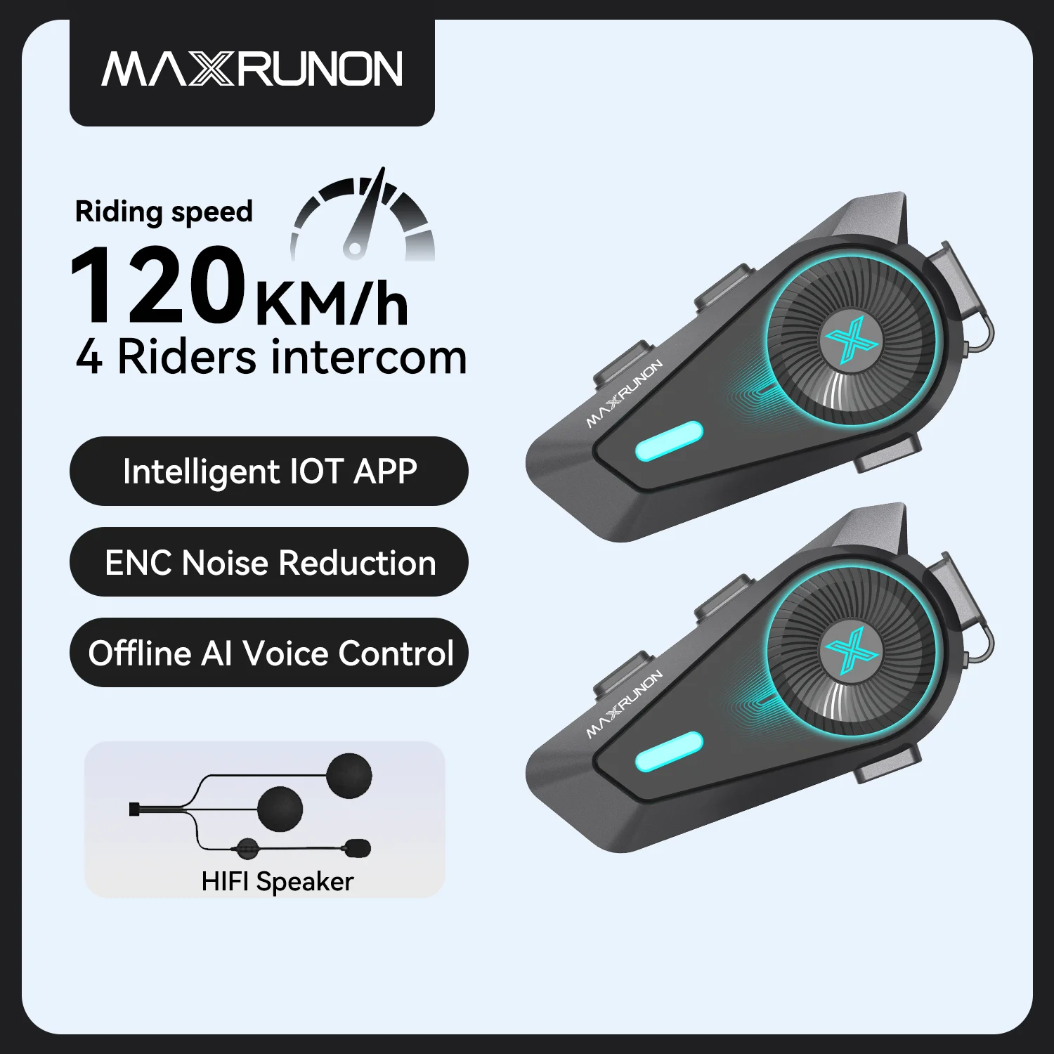 MAXRUNON D10 Motorcycle Bluetooth Intercom Helmet Headset 4 Riders Moto Group Interphone App AI Voice Control ENC IPX7 FM BT5.4