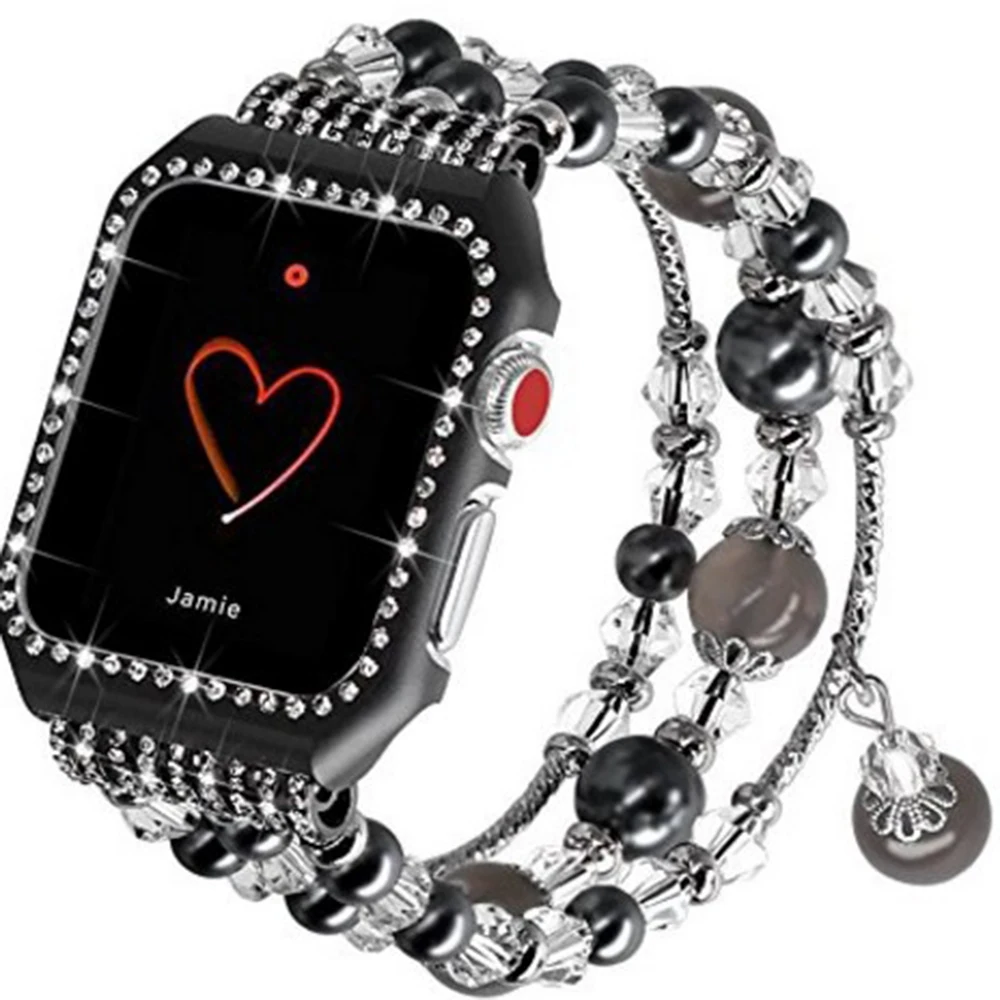 

Case+Strap For Apple Watch 44mm 40mm Series 6 5 4 SE Diamond-encrusted Protective Cover for iWatch 3 2 1 42mm 38mm Agate Correa