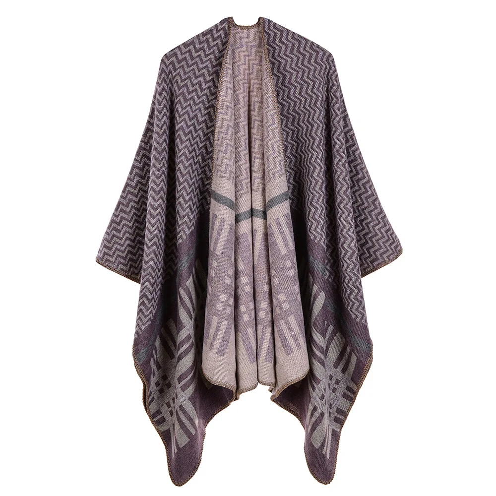 

European American Street Women's Cross Wavy Geometric Shape Classic Cashmere Shawl Enlarged Thickened Cloak Ponchos