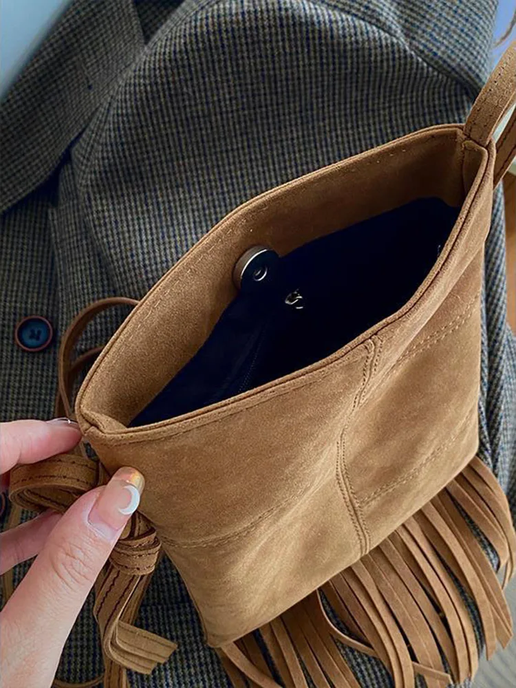 Sac à Bandoulière Vintage à Franges Pour Femme Avec Pompon Et