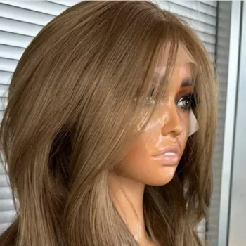 Blonde Brown Wave 26inch 5x5 Silk Base Glueless  Jewish Human Hair Wig With BabyHair HD Lace European Hair Preplucked Party Use