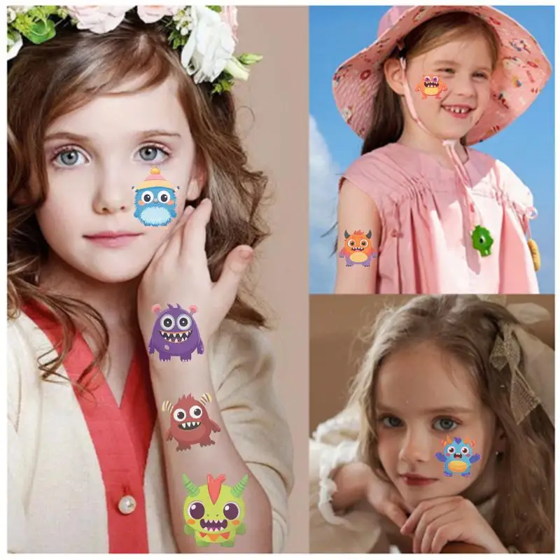 20Pcs New Cartoon Funny Little Monster Tattoo Stickers Cartoon Tattoo For Kids Birthday Gift Fake Children Body Art Tattoos Toys