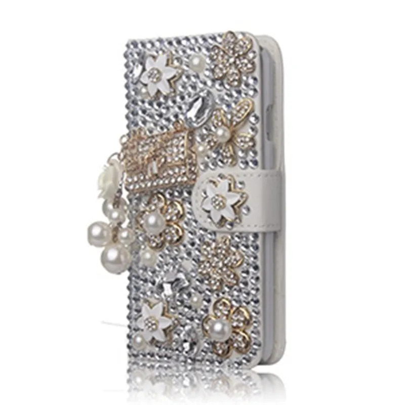 Luxury Bling Handmade Glitter Rhinestone Pearl Leather Flip Wallet Phone Case For iPhone14 11 12 13 Pro MAX XR Xs 7 15 Plus