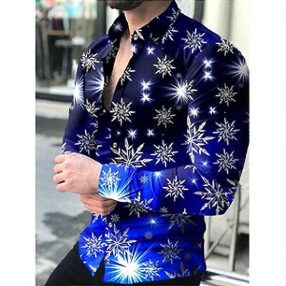Nuevas camisas florales con estampado de cuadros para hombres, camisas de manga larga con solapa y botón impresas en 3D, ropa informal vintage Y2k