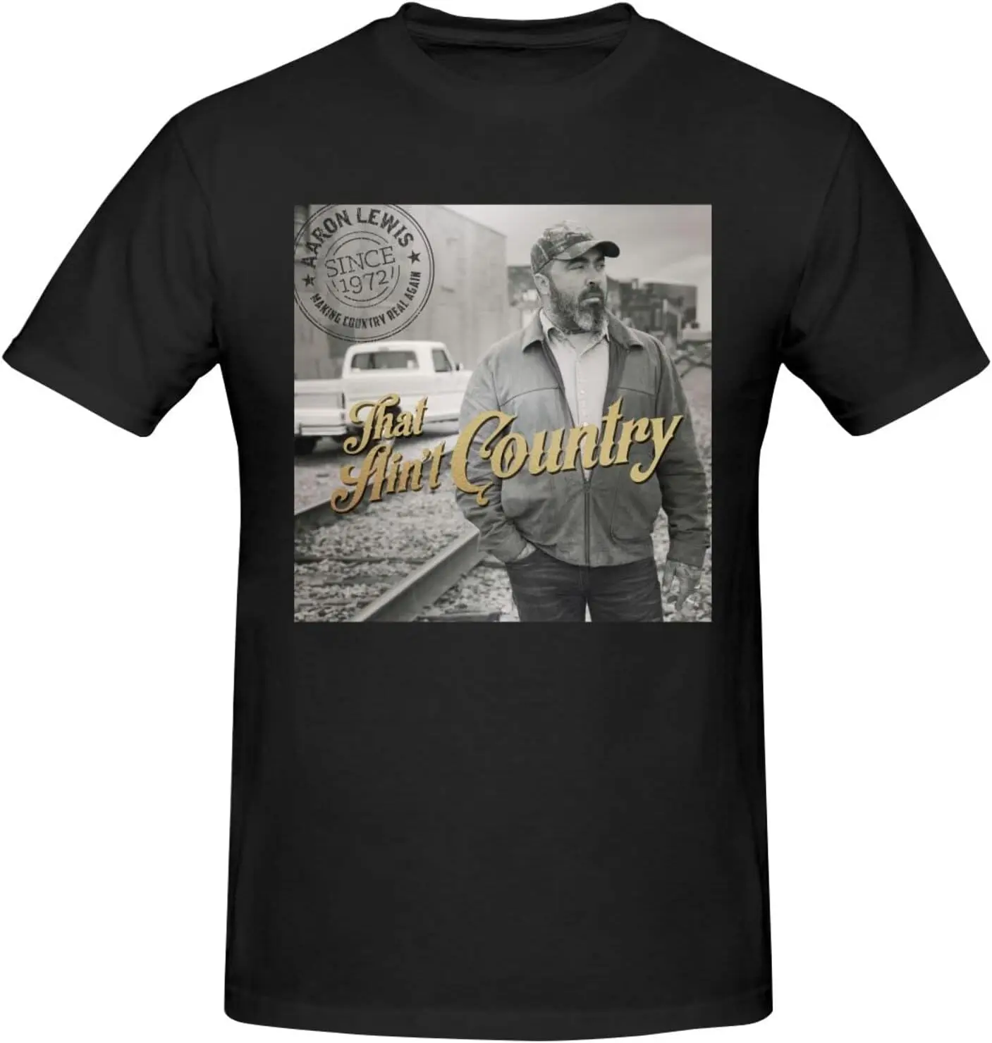 

Aaron Music Lewis Shirt Fashion Performance Basic Short Sleeve T-Shirt, Classic Crew Neck Casual Top Black