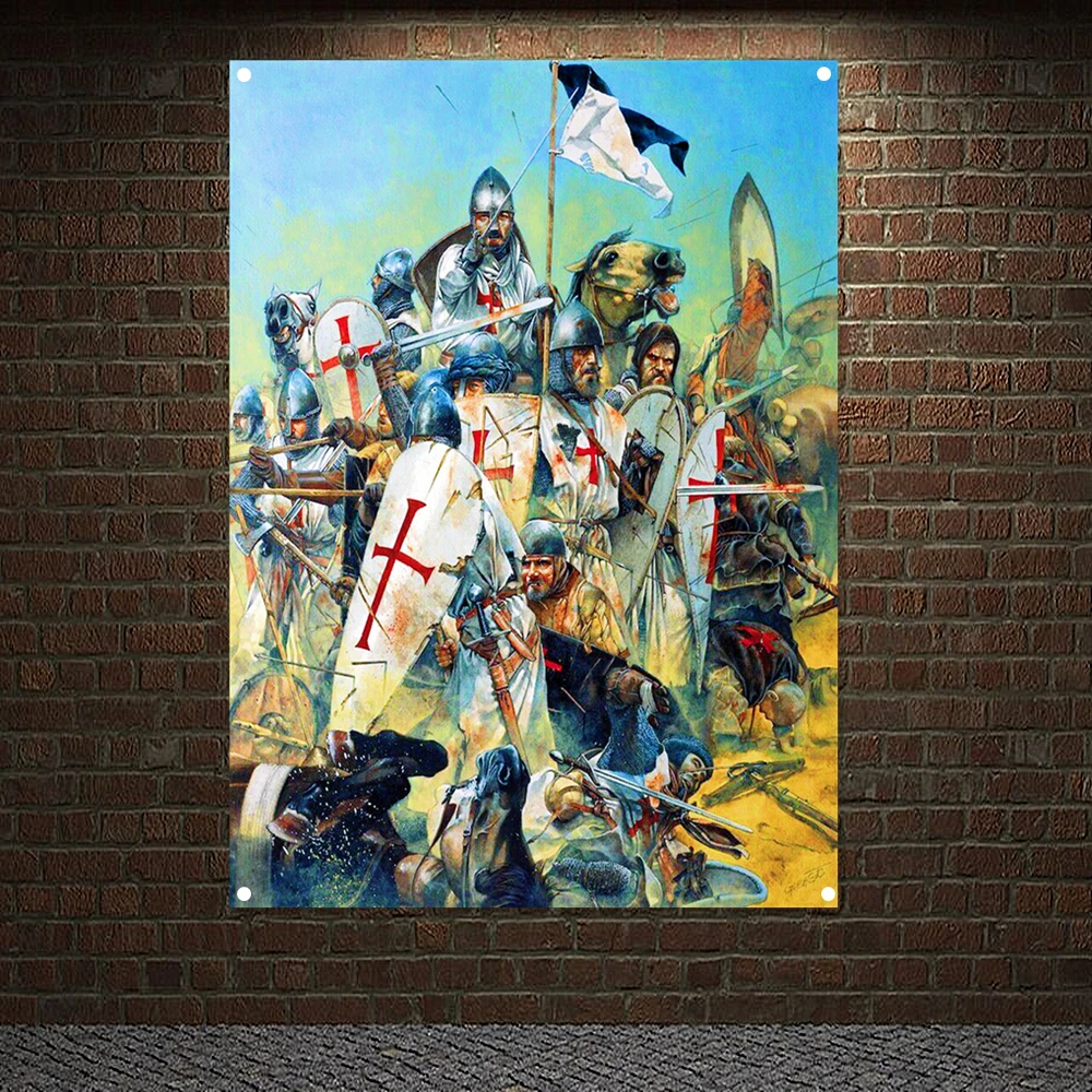 

Рыцари Templar художественные баннеры винтажный средневековый воин постеры настенные художественные флаги роспись на холсте украшение для дома H0