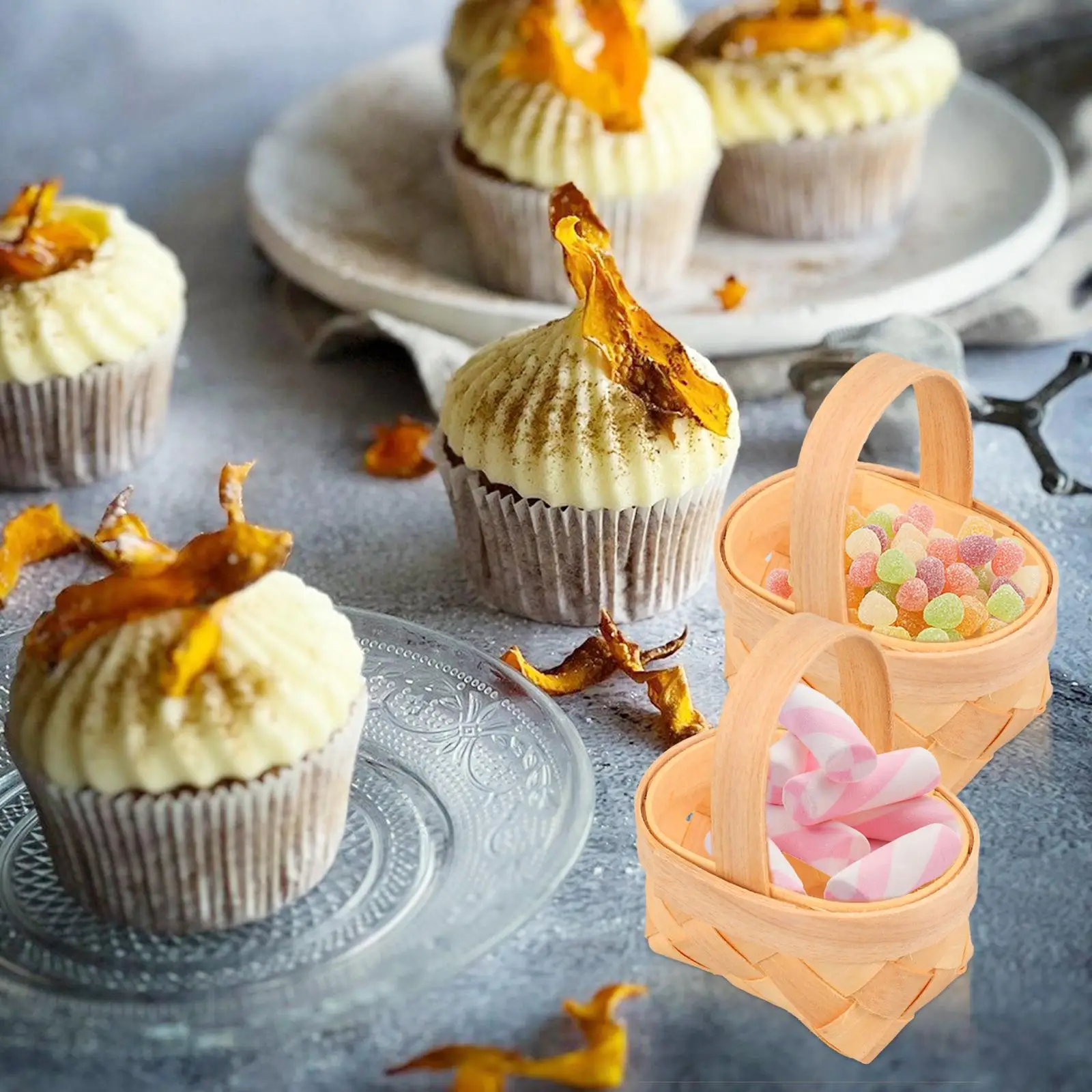 20 Pcs Wood Chip Candy Hamper Mini Basket Gift Package Wooden Small Decorations Woven Baskets Playing House Tote Baby Fruit 4